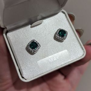 Silver Emerald and White Sapphire May Birthstone Earrings, People's Jewellers